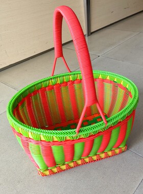 纯手工藤条编织手提篮买菜篮收纳篮喜篮