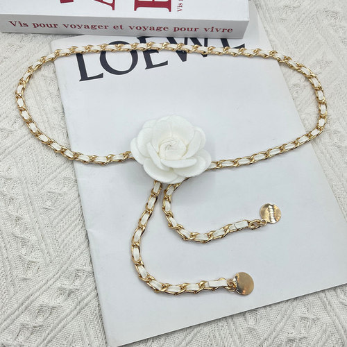 高级感山茶花金属腰链配饰女