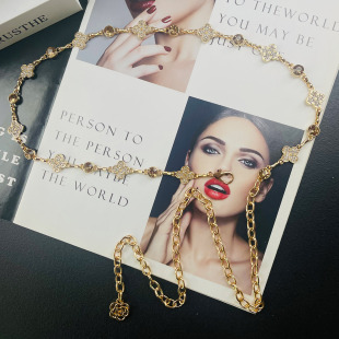 高级感水钻四叶草腰链配饰连衣裙衬衫 金属链条腰带女束腰时搭细链