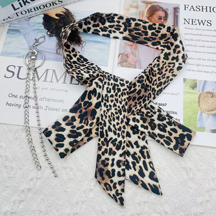 高级感豹纹丝巾腰带女士装饰牛仔裤子复古窄长条腰间丝带腰链配饰