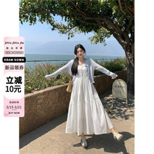 大码温柔风吊带连衣裙女装夏季海边度假风白色裙子胖MM显瘦A字裙