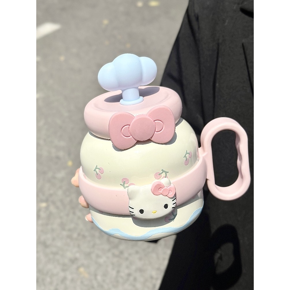 日本正版GP陶瓷内胆保温杯女生大容量可爱办公室大肚吸管杯子学生