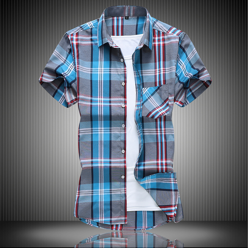A36休闲短袖男春夏衬衫格子大码男衬衫衬衣P32M-7XL有现货，男装T恤，星座1203