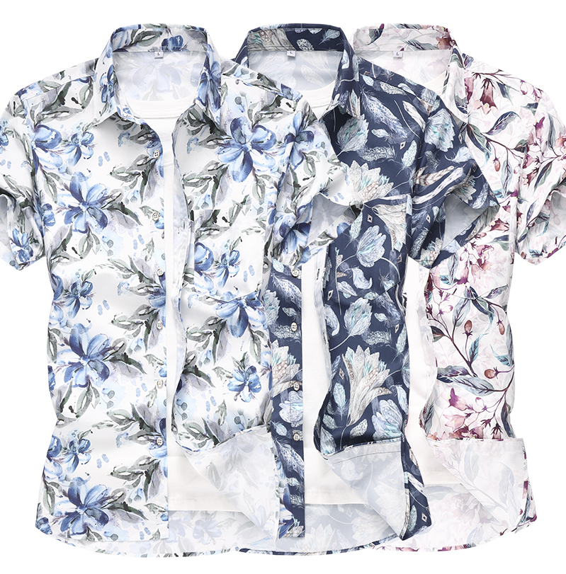 A92-A98潮流男衬衫短袖大码青年数码印花弹力休闲衬衫p35组合平铺，男装T恤，星座1203