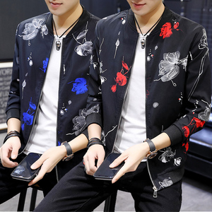 春秋装潮男花色大码夹克休闲男青年外套模特组合JK821-JK825图片