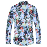 春季款印花衬衫加大加肥韩版男士长袖衬衫C602p35，男装衬衫，星座1203