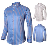 春款男弹力衬衫条纹长袖大码青年长袖衬衫C862p45，男装衬衫，星座1203