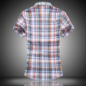 A37 自产自销衬衫格子短袖加肥大码男衬衫衬衣P32 M-7XL 黑底图图片