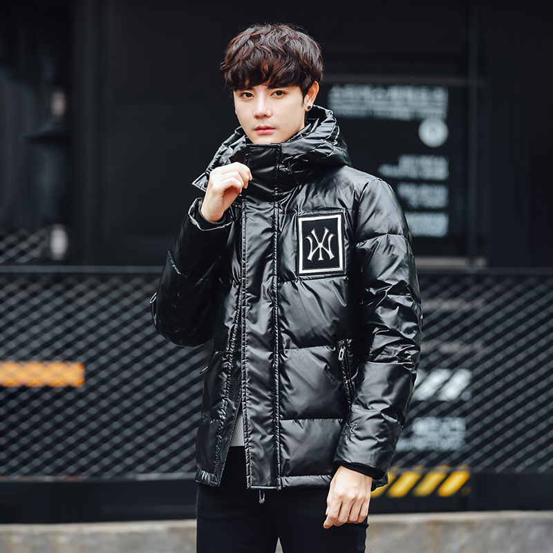 冬季青年羽绒服外套加厚白鸭绒男士羽绒服亮皮韩版外套101p100，男装羽绒服，星座1203
