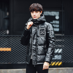 冬季青年羽绒服外套加厚白鸭绒男士羽绒服亮皮韩版外套101p100