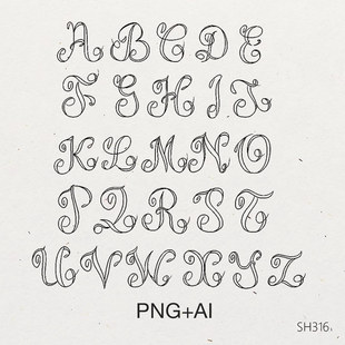 婚礼邀请会标字母轮廓插图手绘会标书法徽章结婚请柬字母图标设计