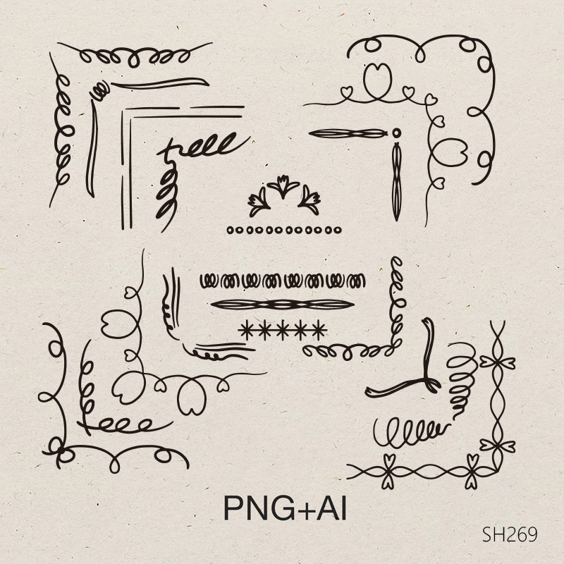 手绘波浪形框架波浪形婚礼邀请函新娘送礼会手绘婚礼边框素材设计
