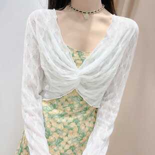 蕾丝开衫女夏薄纱小坎肩配吊带连衣裙子外搭防晒罩衫披肩网纱上衣