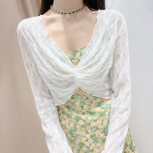 洋气高端蕾丝上衣薄吊带连衣裙外搭罩衫女夏季短款防晒网纱小披肩
