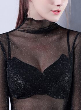 透明黑纱透视纱衣服女薄纱薄沙衣服上衣蕾丝原宿风网纱打底衫纱网