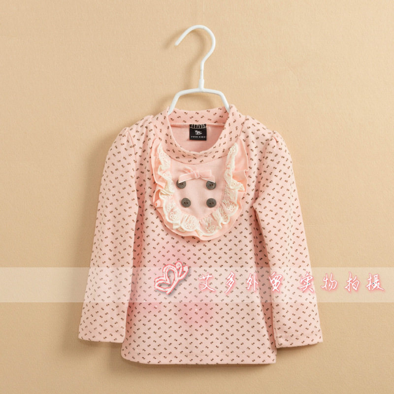 幼儿园女童树叶印花多色磨毛手感舒服t恤衫韩版外熬儿童打底衫