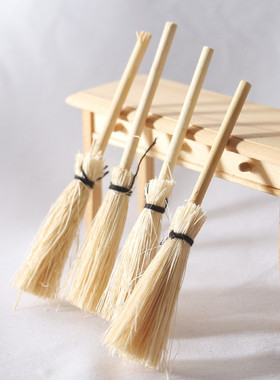 Dollhouse娃娃屋迷你白色小扫把拖把天然手工编挂件微缩食玩模型