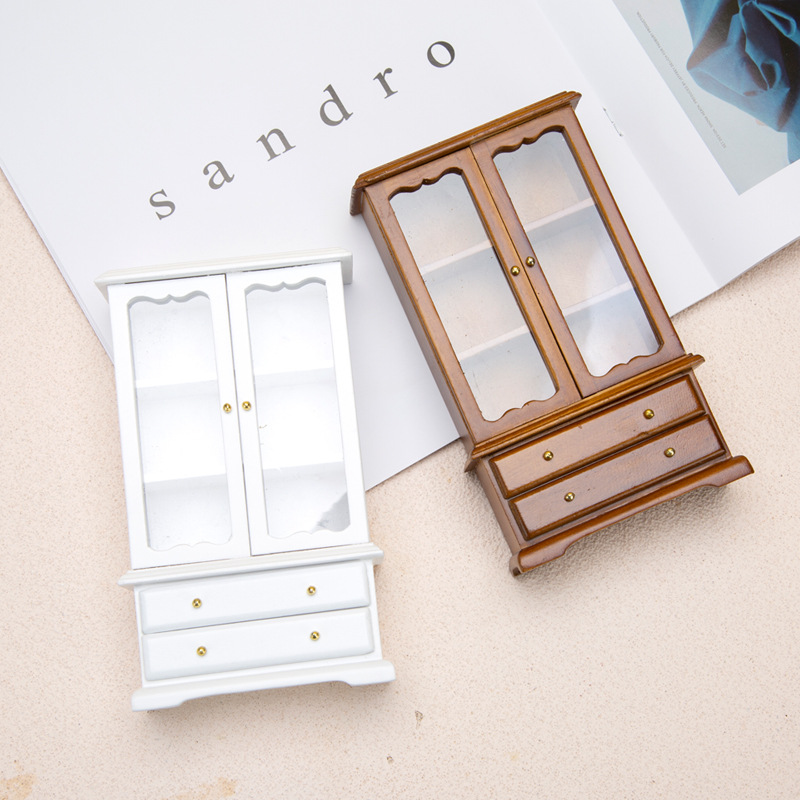 dollhouse 娃娃屋 仿真微缩 木质 三层双门 书柜 展示柜 模型道具