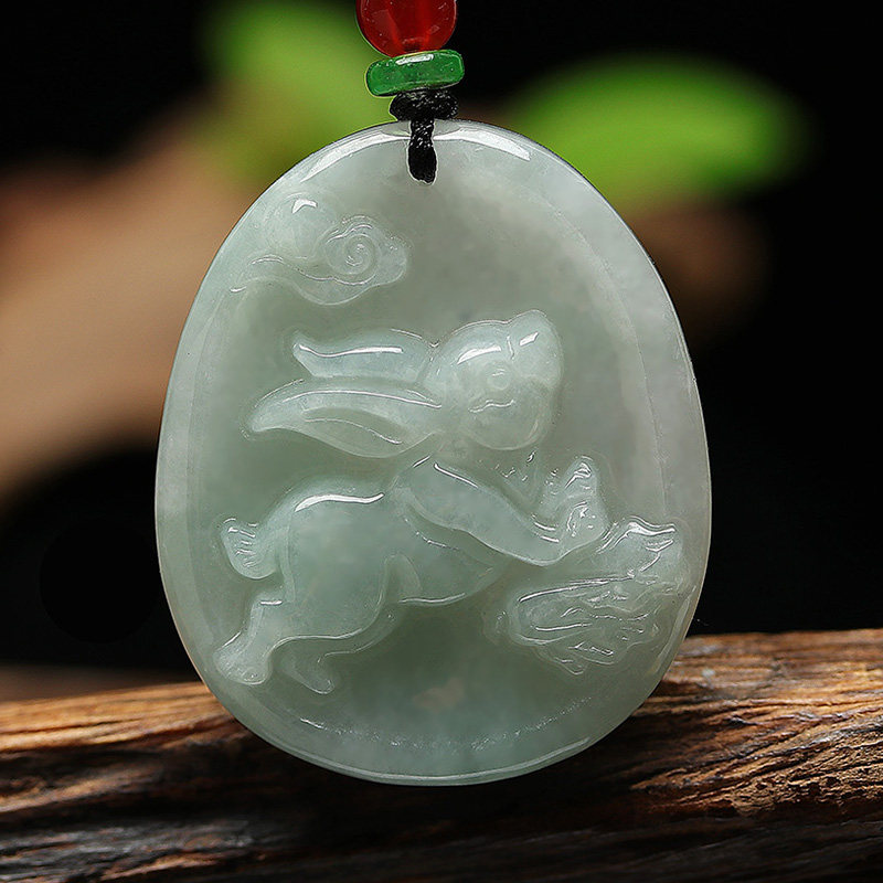 翡翠十二生肖玉佩兔属相项链兔牌玉佩玉牌男女兔吊坠玉兔 水滴款