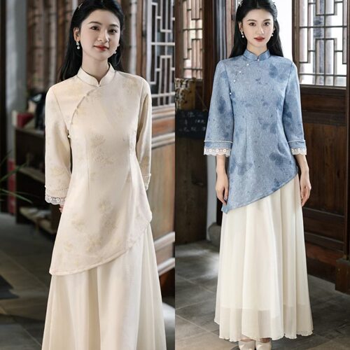 假两件旗袍2025新款秋新中式国风年轻款日常茶艺改良连衣裙气质长