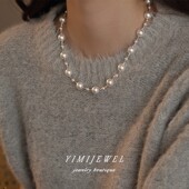 「翡冷翠」仿海水澳白色切花满天星大颗珍珠项链精致百搭毛衣链