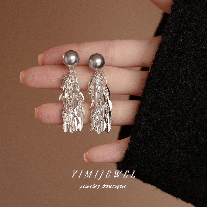 「融月漫漫」珍珠流苏叶子蚊香盘耳夹无耳洞耳饰女长款方圆脸耳环,饰品/流行首饰/时尚饰品新,耳夹,淘宝优惠券,粉丝福利购,淘宝优惠卷