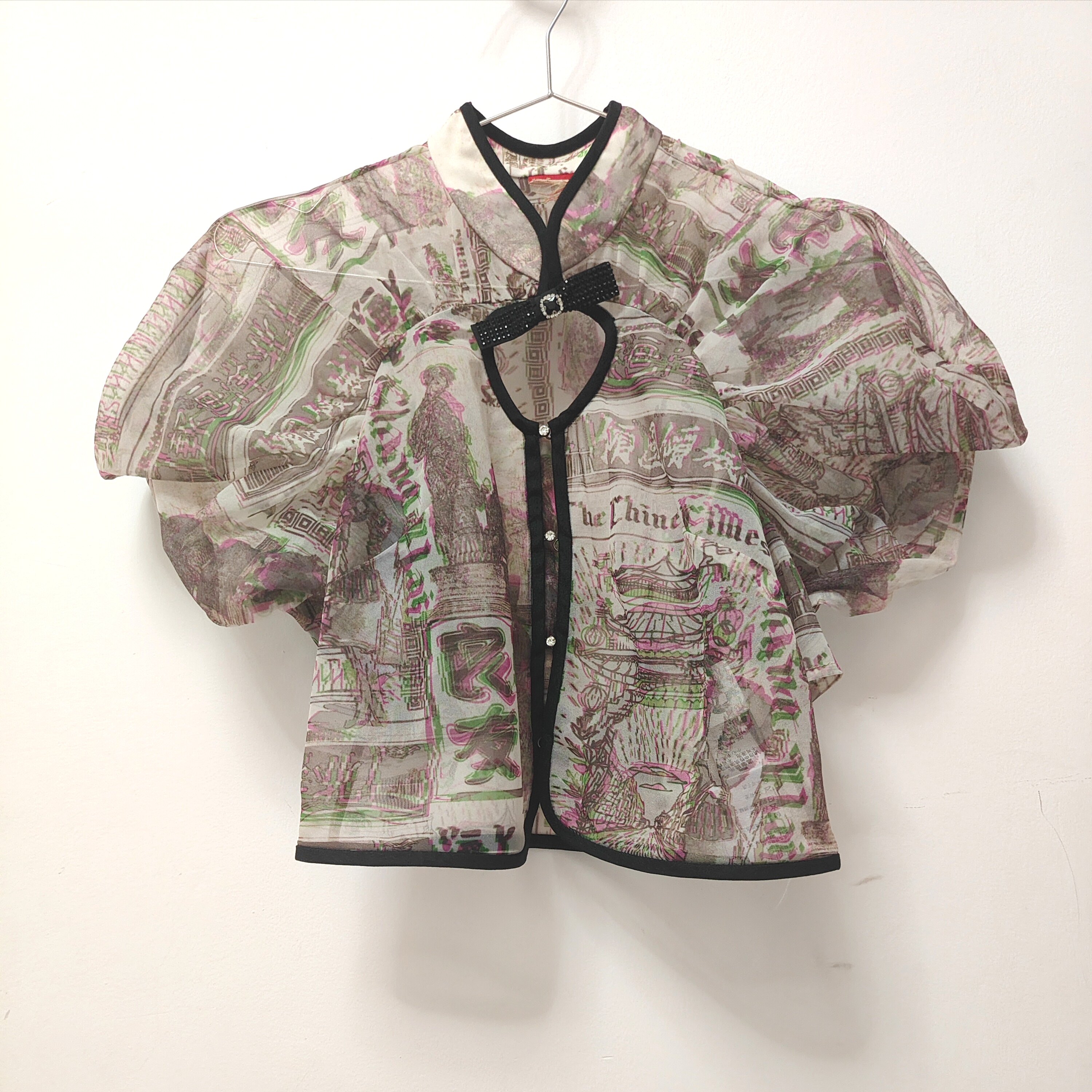 拉菲家XS码短款香风两件套外套新国风立领羊腿袖上衣吊带背心包邮