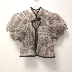 拉菲家XS码短款香风两件套外套新国风立领羊腿袖上衣吊带背心包邮