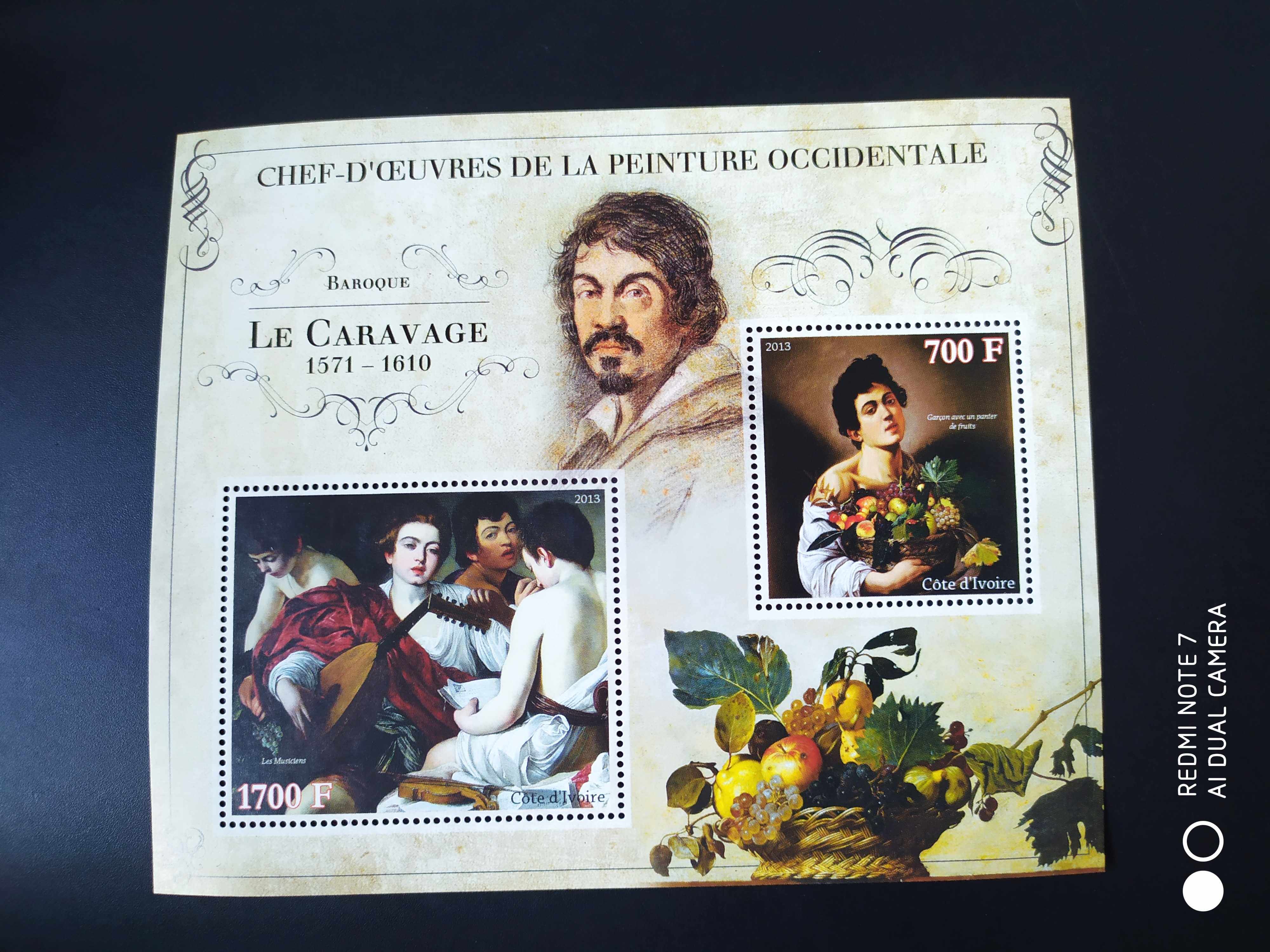 科特迪瓦2013年卡拉瓦乔绘画邮票小全张1全新