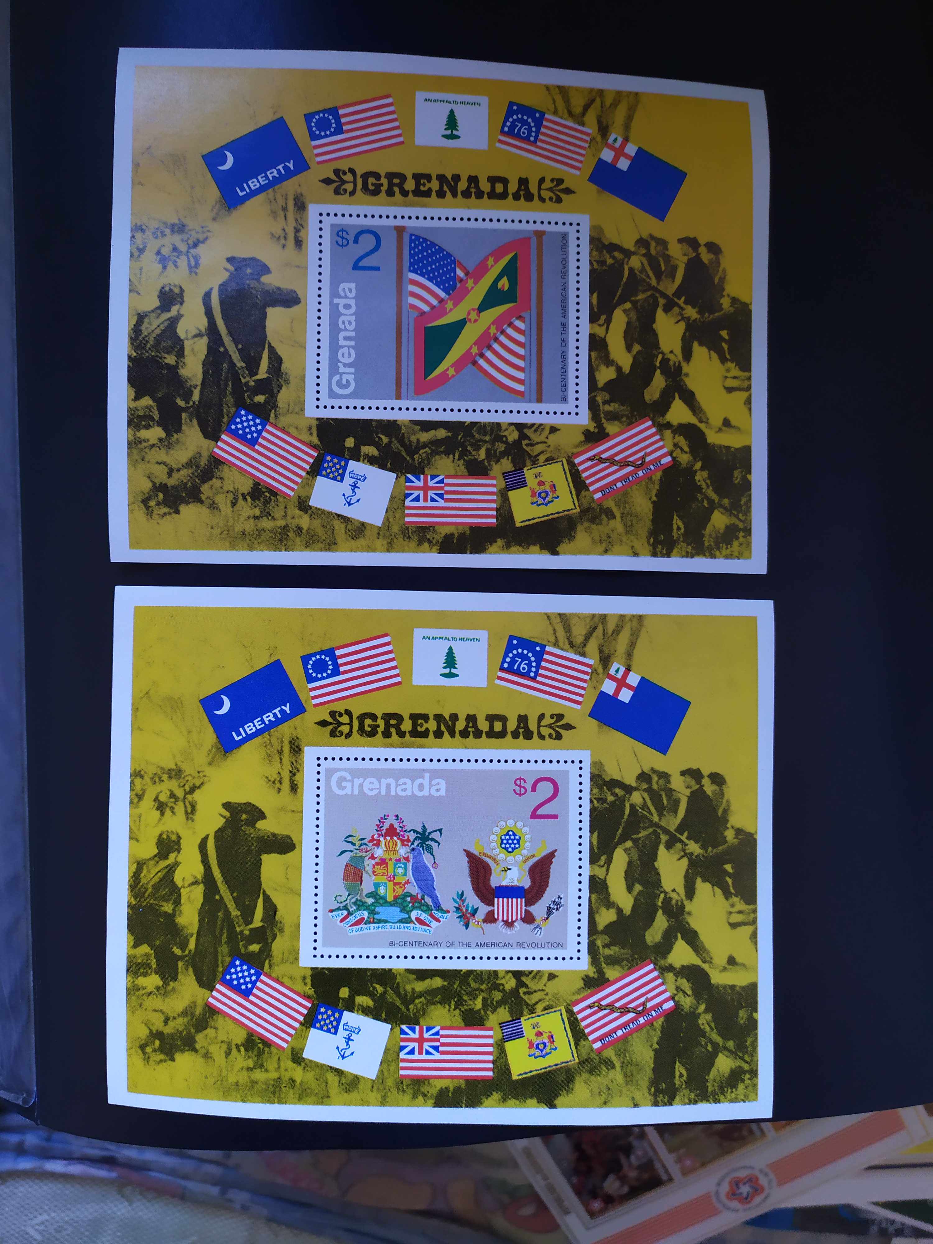 格林纳达1976年美国独立200周年国旗州旗国徽邮票小型张2全新