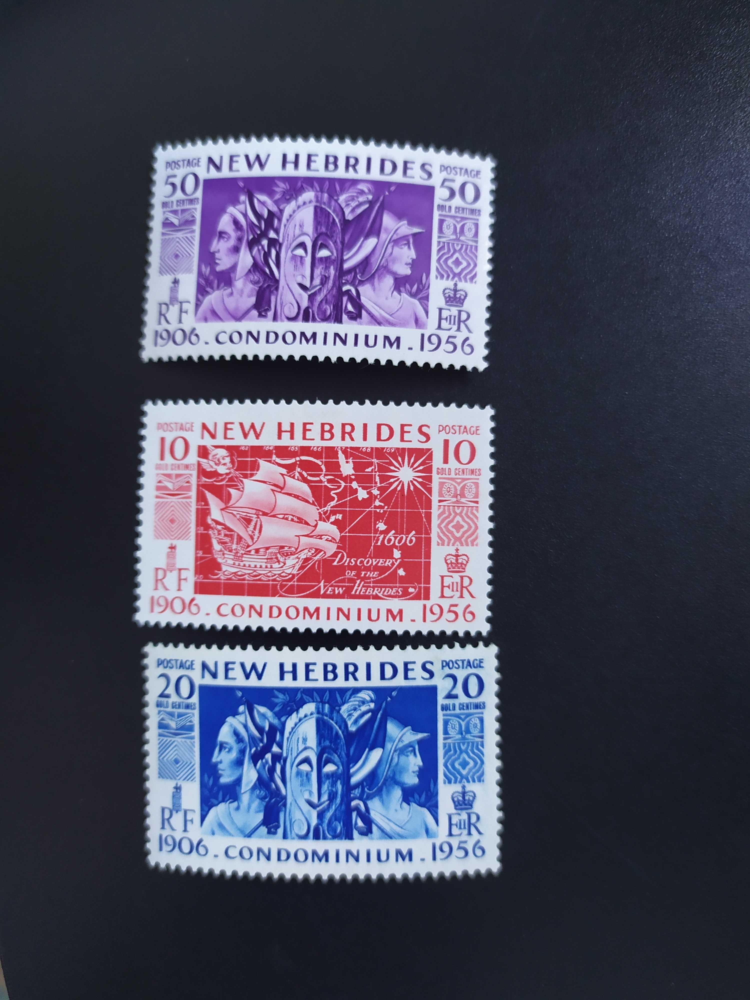 新赫布里底1956年地图图腾等邮票3新(轻贴)