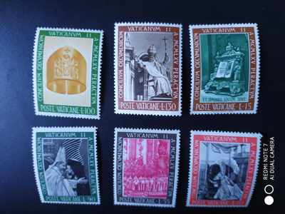 梵蒂冈1966年第2届教廷会议闭幕教皇与指环邮票6全新