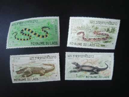 老挝1967年爬行动物蛇鳄鱼蜥蜴等4全新（轻贴）