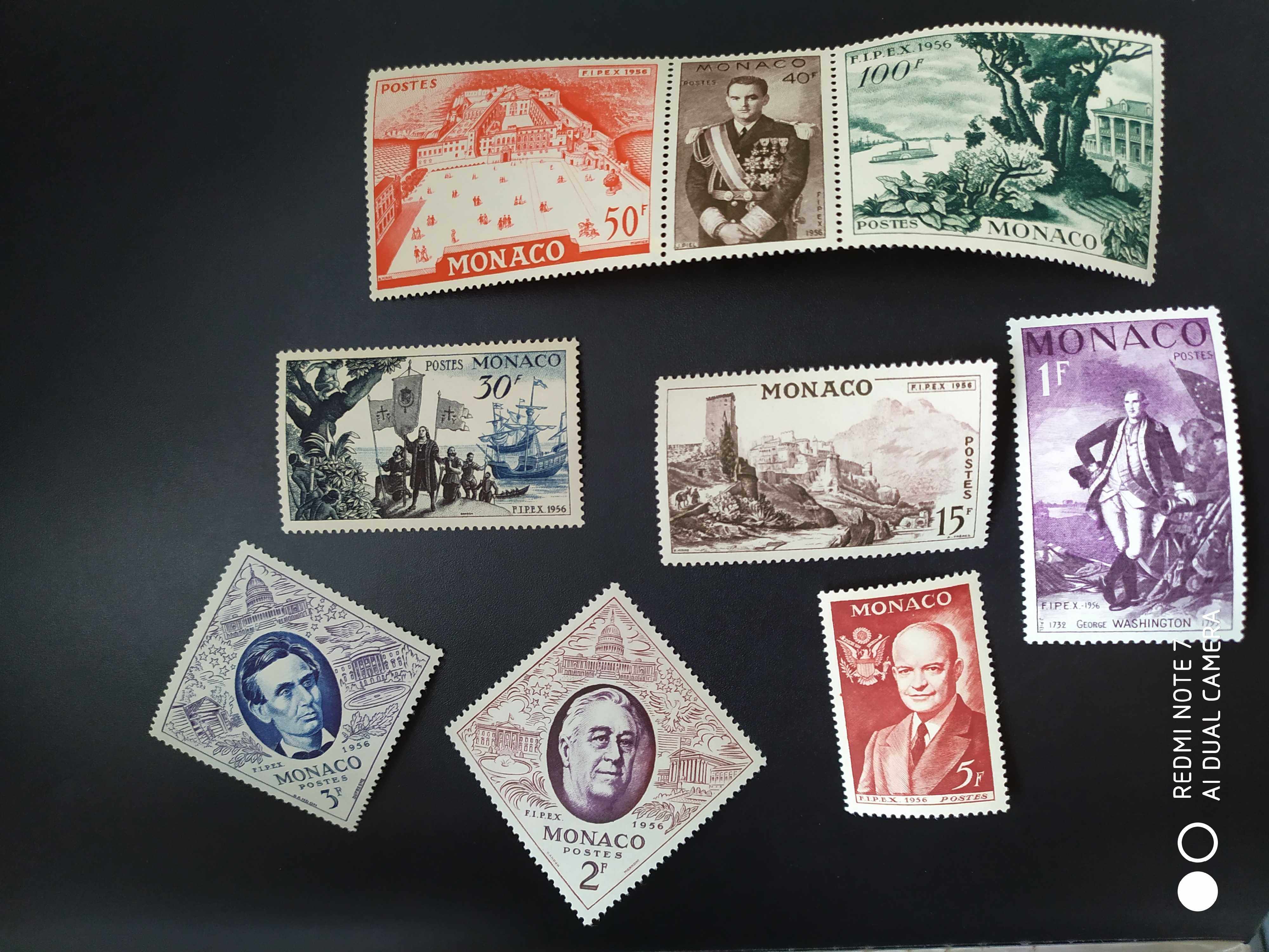 摩纳哥1956年华盛顿第5届国际邮展邮票9全9新