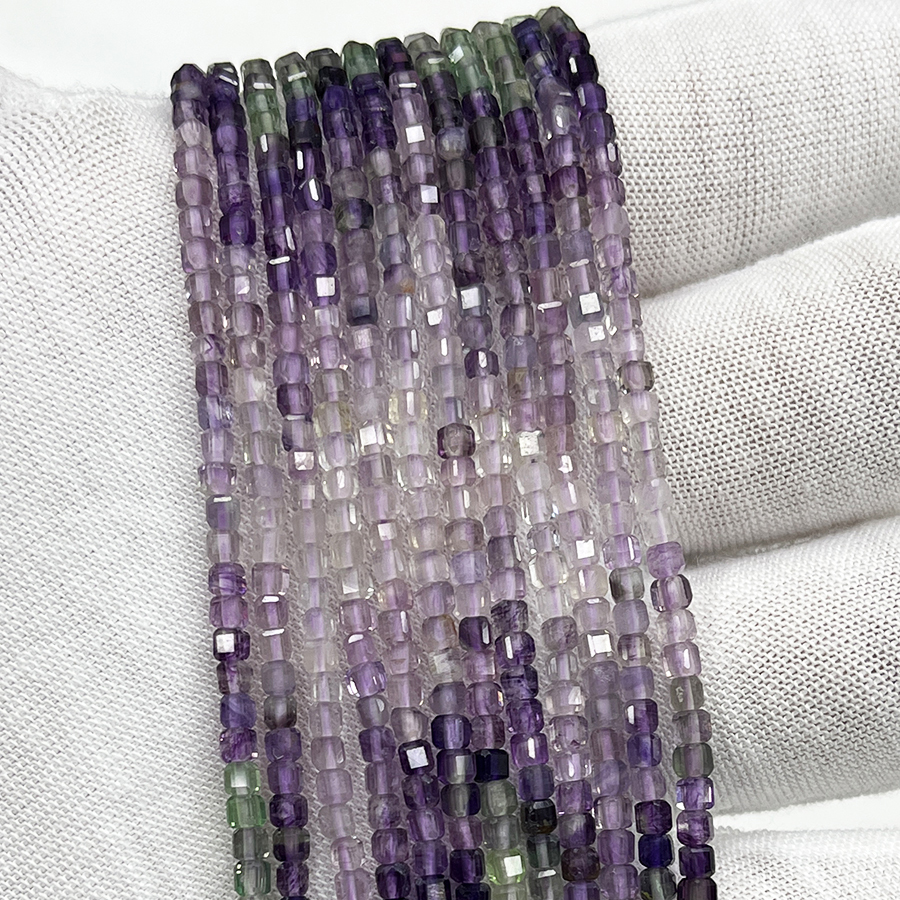 天然彩萤石散珠紫萤石diy手串