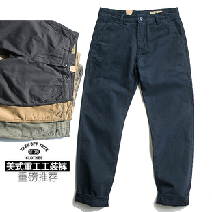 潮牌商务小直筒休闲裤 大码 长裤 春秋冬极简复古纯棉全棉水洗工装