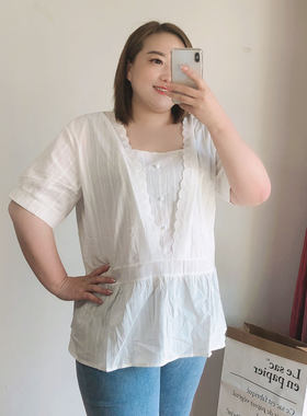 胖妞甜美风超大码中袖娃娃衫夏装