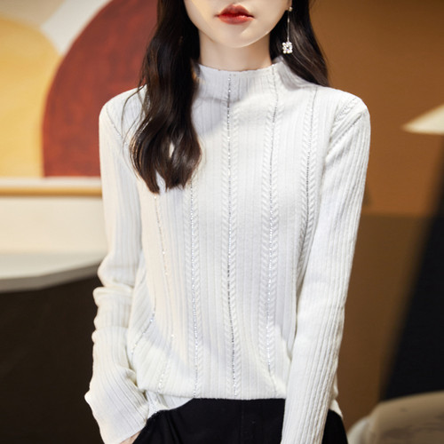 大码女安迪绒烫钻半高领针织衫