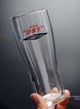 日本Asahi朝日SUPER DRY超爽啤酒杯纪念玻璃杯日式水杯扎啤杯厚底