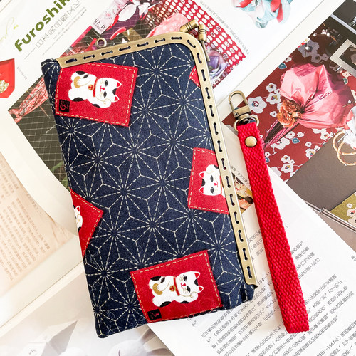 棉布可爱日系双层手作手机包