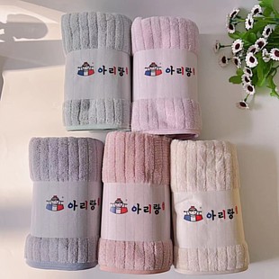 韩版 75cm 珊瑚绒竖条情意绵绵吸水性强柔软干发毛巾家用长毛巾35