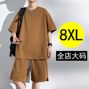 休闲套装 T恤加肥加大胖子五分裤 男士 宽松短袖 一整套 大码 2025夏季