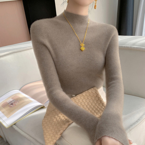一线成衣半高圆领100%纯羊绒衫女秋冬修身套头毛衣内搭针织打底衫