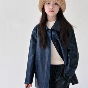 擦色晕染艺术重工手工珠边极简皮衣 米兰 亲子 现货在仓