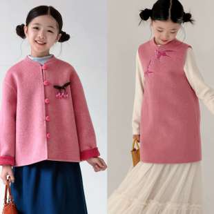 小众手缝绵羊毛双面呢重工雕绣年服旗袍裙双面可穿外套 燕归来