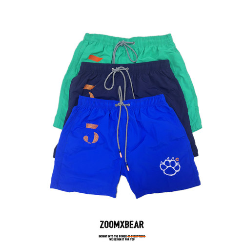 ZOOMXBEAR男速干四五分短裤运动刺绣熊爪系绳健身无内衬透气系绳