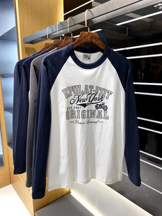 秋季 复古做旧印花 男士 时尚 T恤 阿美咔叽 休闲打底长袖 线下398