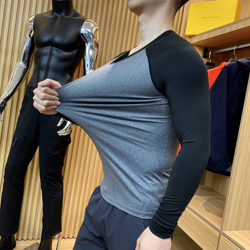 户外牛货~高弹 速干 透气 2023春夏新品PRO运动跑步拼色长袖T恤男