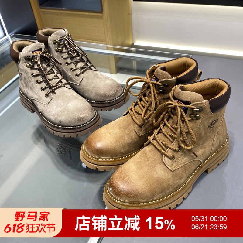 美式休闲风！猪巴革橡胶厚底！男士复古休闲中帮真皮工装马丁靴潮
