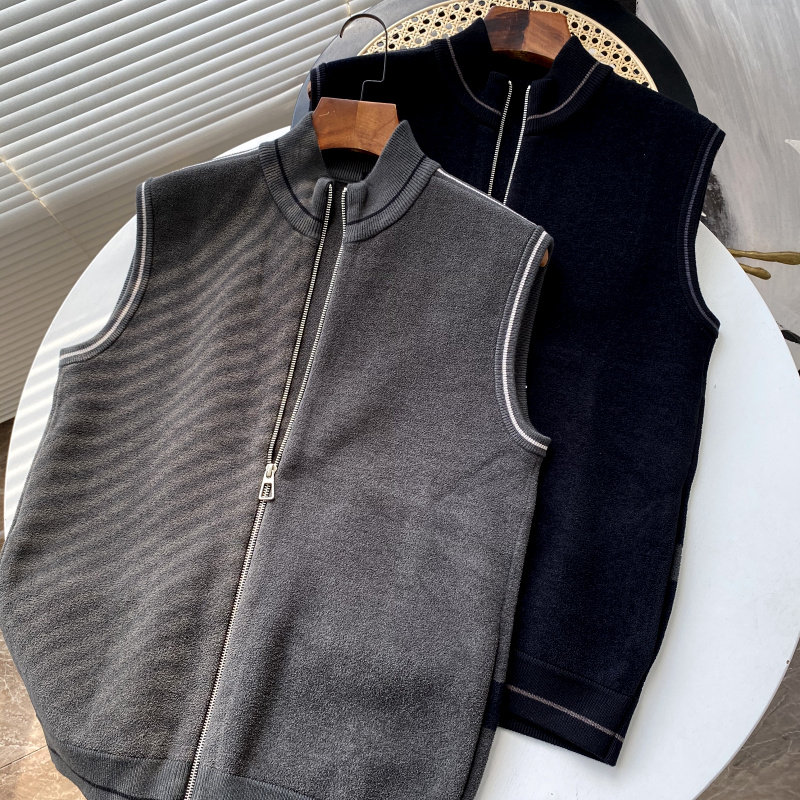 BLENDED KNITTED FABRIC  HIGH DENSITY KNITTING  SOFT AND SKIN-FRIENDLY  AUTUMN AND WINTER MENS FOREIGN TRADE STAND-UP COLLAR ZIPPER VEST TIDE